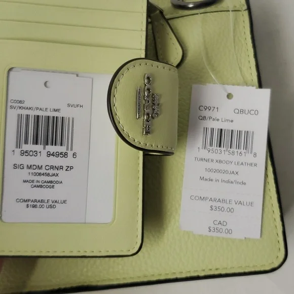 Coach C9971 Turner Flap Pebble Leather + C0082 Medium Corner Zip Wallet Lime